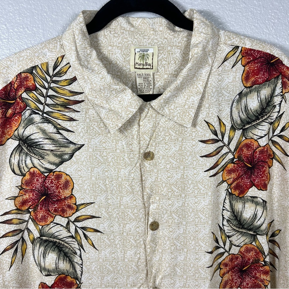 VINTAGE Morro Bay Beige Men’s XXLT Short Sleeve Rayon Shirt Floral Hawaii‎